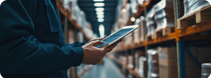 Browsing wholesale products in a warehouse aisle